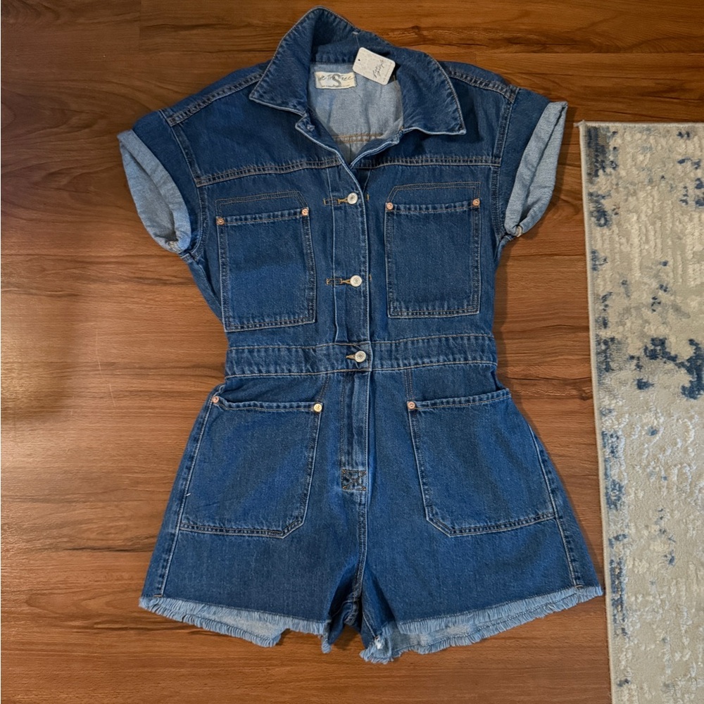 We The Free Free People Blue Romper Denim Button-Up Small